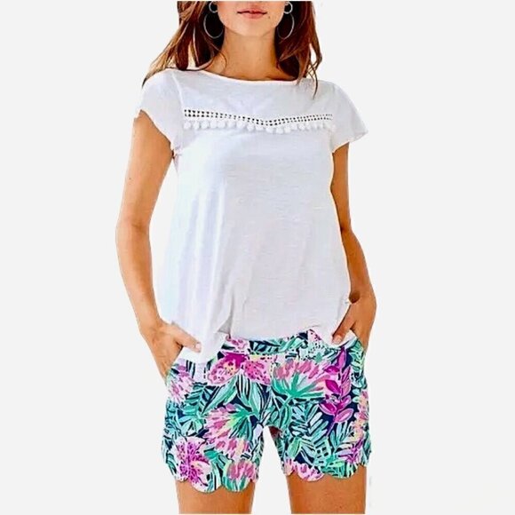 Lilly Pulitzer White Florabelle Knit Embroidery Flutter Sleeve Top Size Medium - Picture 1 of 10